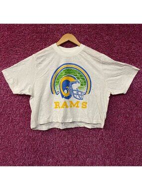 Los Angeles Rams Game Time Retro Helmet Logo Graphic Crop Tee XL